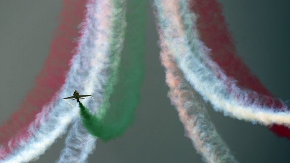 An aerobatics team August 14 in Islamabad performs to mark Pakistan's Independence Day. The country is celebrating its 70th anniversary of independence from Great Britain.