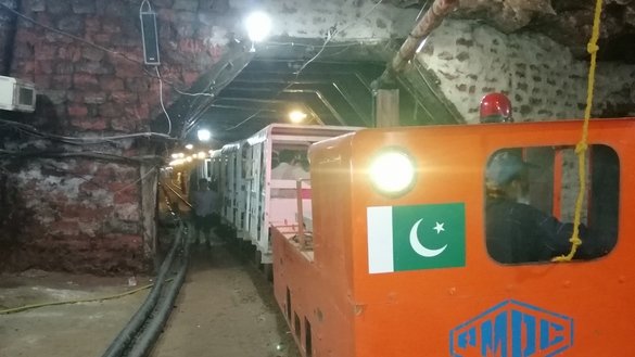 Shown is a train inside the Khewra Salt Mine July 7. [Syed Abdul Basit]