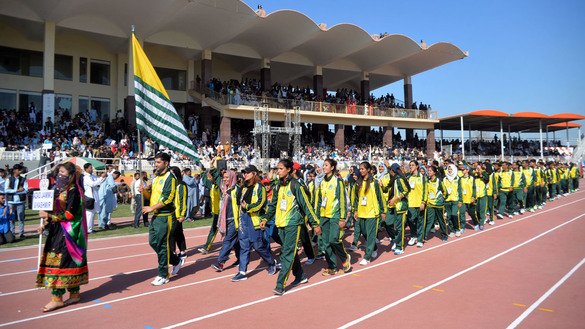 Teams enter the Peshawar Sports Complex November 10. [Shahbaz Butt]