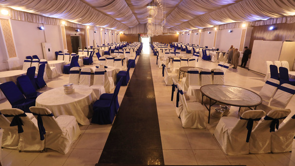 An empty wedding hall in Peshawar is shown March 16. [Shahbaz Butt]