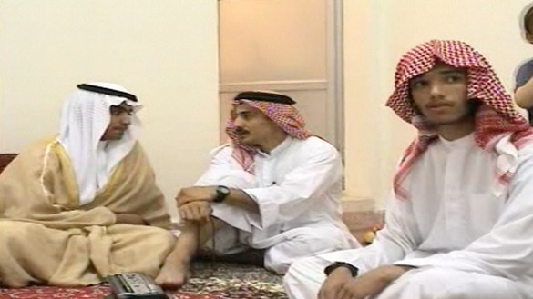 Hamza bin Laden (left), the son of late al-Qaeda leader Osama bin Laden, celebrates his wedding in Iran in a screenshot taken from a video released by the CIA November 1.
