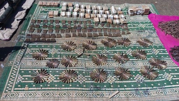 Authorities display ammunition that they seized in Kurram Agency April 10. [ISPR]