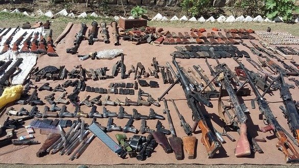 A variety of weapons seized by security forces is displayed in Kurram Agency April 10. [ISPR]