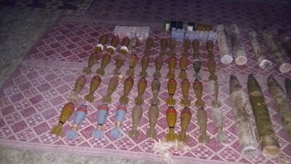 Authorities present mortar rounds seized in Kurram Agency April 10. [ISPR]