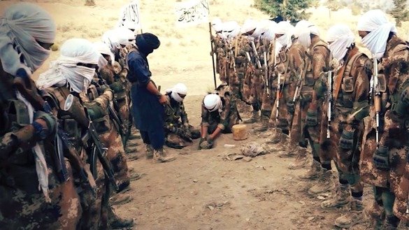 A screenshot from a Taliban video released July 7 shows the militants receiving training in an undisclosed location on planting roadside bombs.