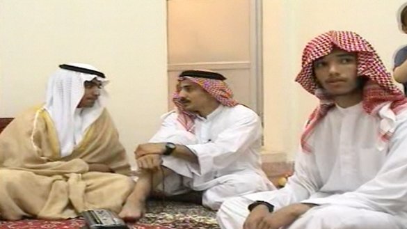 Hamza bin Laden (left), the son of late al-Qaeda leader Osama bin Laden, celebrates his wedding in Iran in a screenshot taken from a video released by the CIA November 1, 2017. Osama bin Laden's son Hamza has long been thought to be living under Iranian protection, and the late al-Qaeda leader even wrote a letter to Iranian Supreme Leader Ayatollah Ali Khamenei.