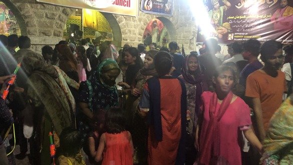 Hindu community members gather for Holi in Karachi March 20. [Zia Ur Rehman]