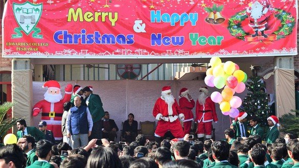 Students celebrate the coming Christmas at Edwardes College Peshawar. [Shahbaz Butt]
