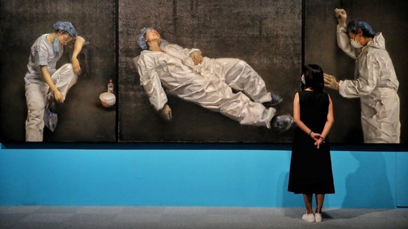 چین کے قومی عجائب گھر میں پانگ ماؤکن کی ایک پینٹنگ ’ہمیشگی اور بہادری‘ دکھائی گئی ہے۔ [جیانگ ڈانگ/چائنہ ڈیلی]