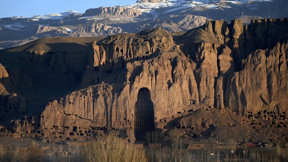 A photo taken March 5 shows a general view of the site where the famed Buddhas of Bamiyan once stood in the heart of the Hindu Kush mountains. [Wakil Kohsar/AFP]